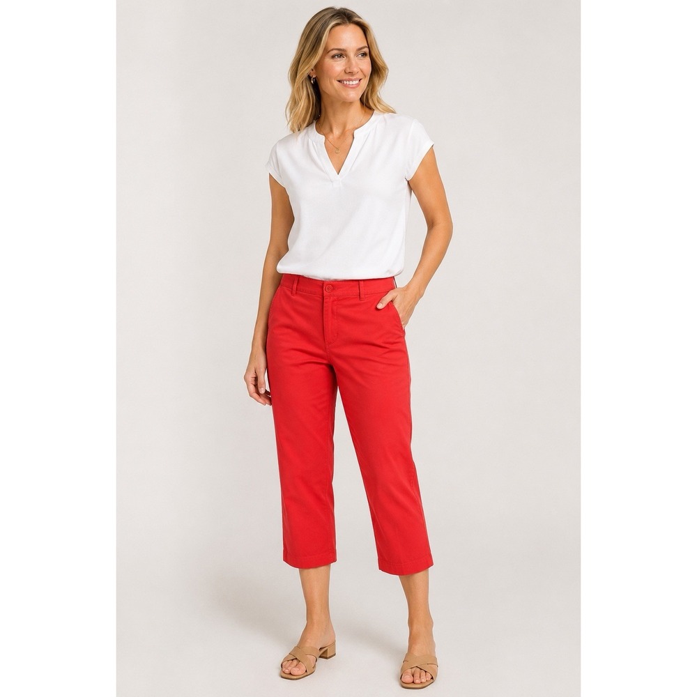 Kut From The Kloth Crop Trouser Pants Women 10 Red Stretch Capri Chino Casual